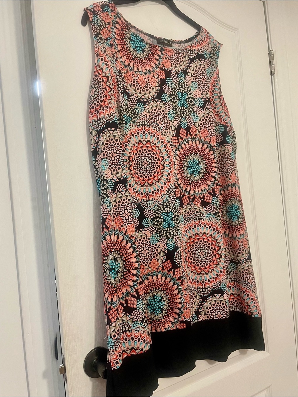 Jessica Coral and Teal A-Line Dress, Size Large